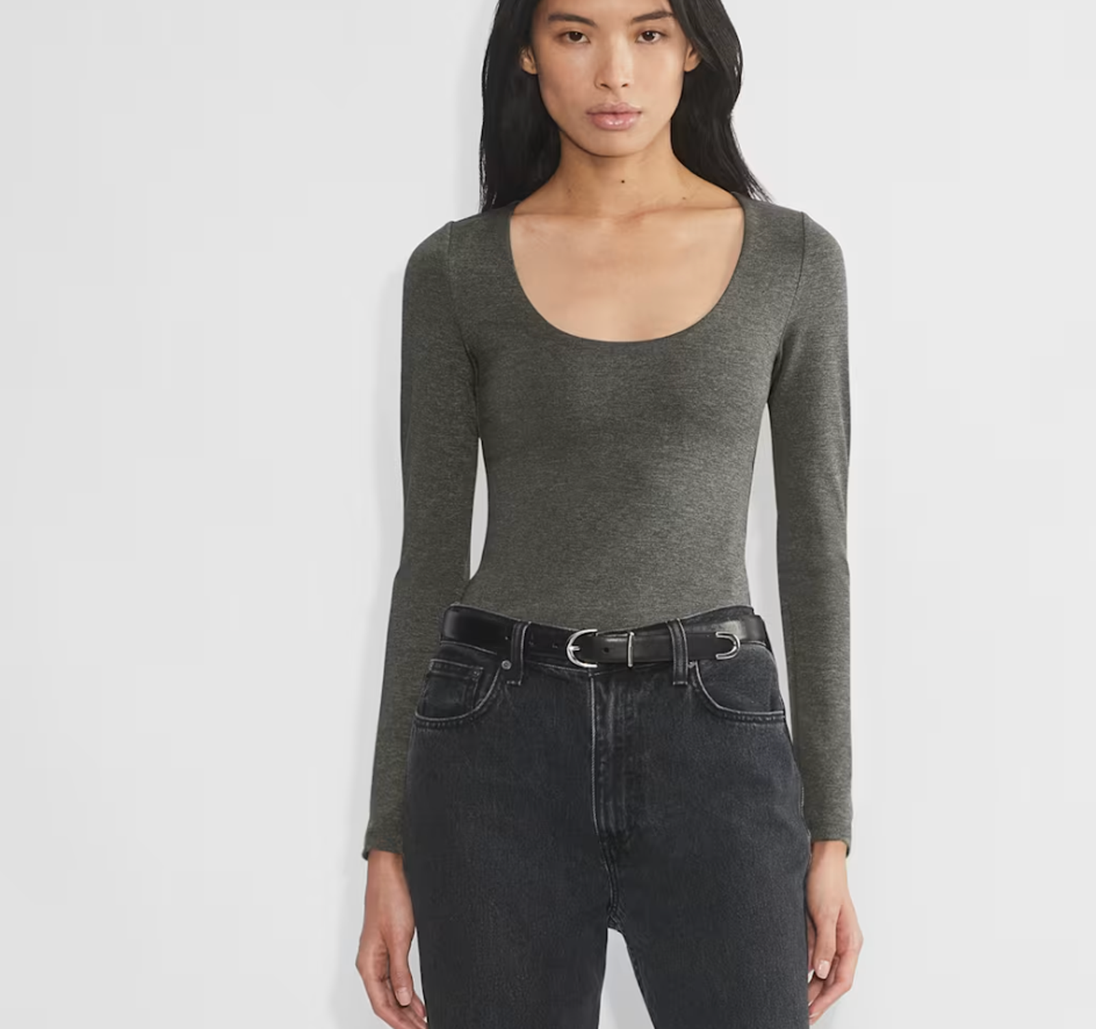 New Aritzia Contour Scoopneck Longsleeve Heather Charcoal Xxs